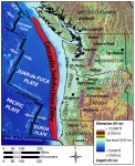 Plate Tectonic map of the Pacific Northwest, showing the major plate boundaries and locations, as well as the major volcanoes of the Cascade Range